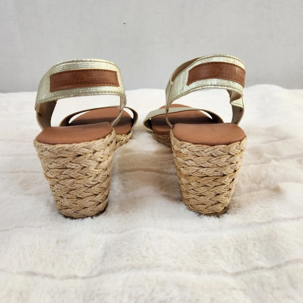 Tommy Bahama Sakura Gold Metallic Espadrille Wedge‎ Sandals Womens Size 10M